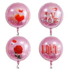Шар фольгированый сфера 22" 55 см с рисунком Love Розовый
